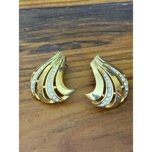 Vintage Gold Tone Rhinestone Unsigned Stud Earrings